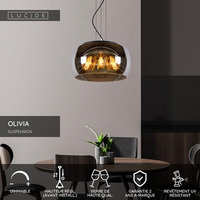 Lucide OLIVIA - Suspension - Ø 40 cm - 3xE27 - Fumé